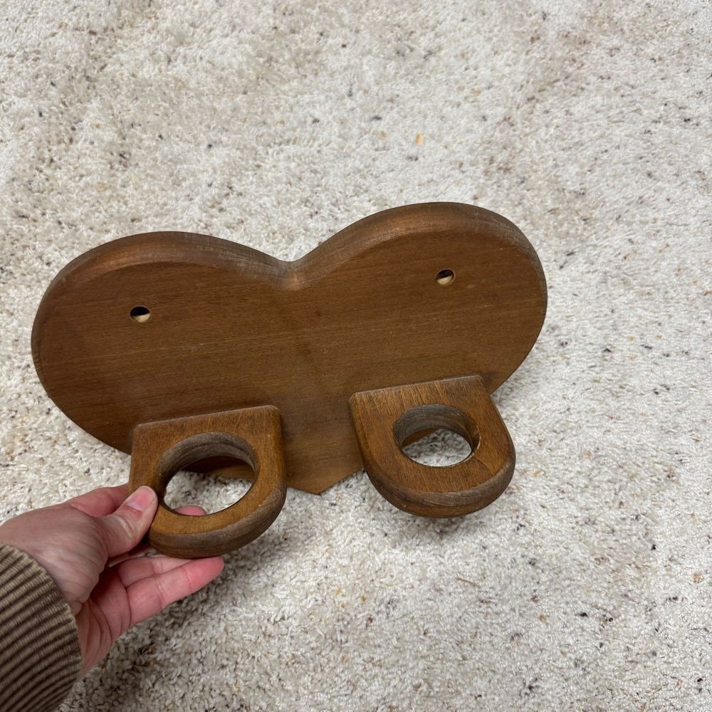Vintage Rustic Heart Wooden Wall Shelf Towel Ring Holder Farmhouse Decor Brown